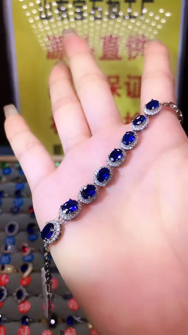 蓝宝石手链银S925镶嵌.......