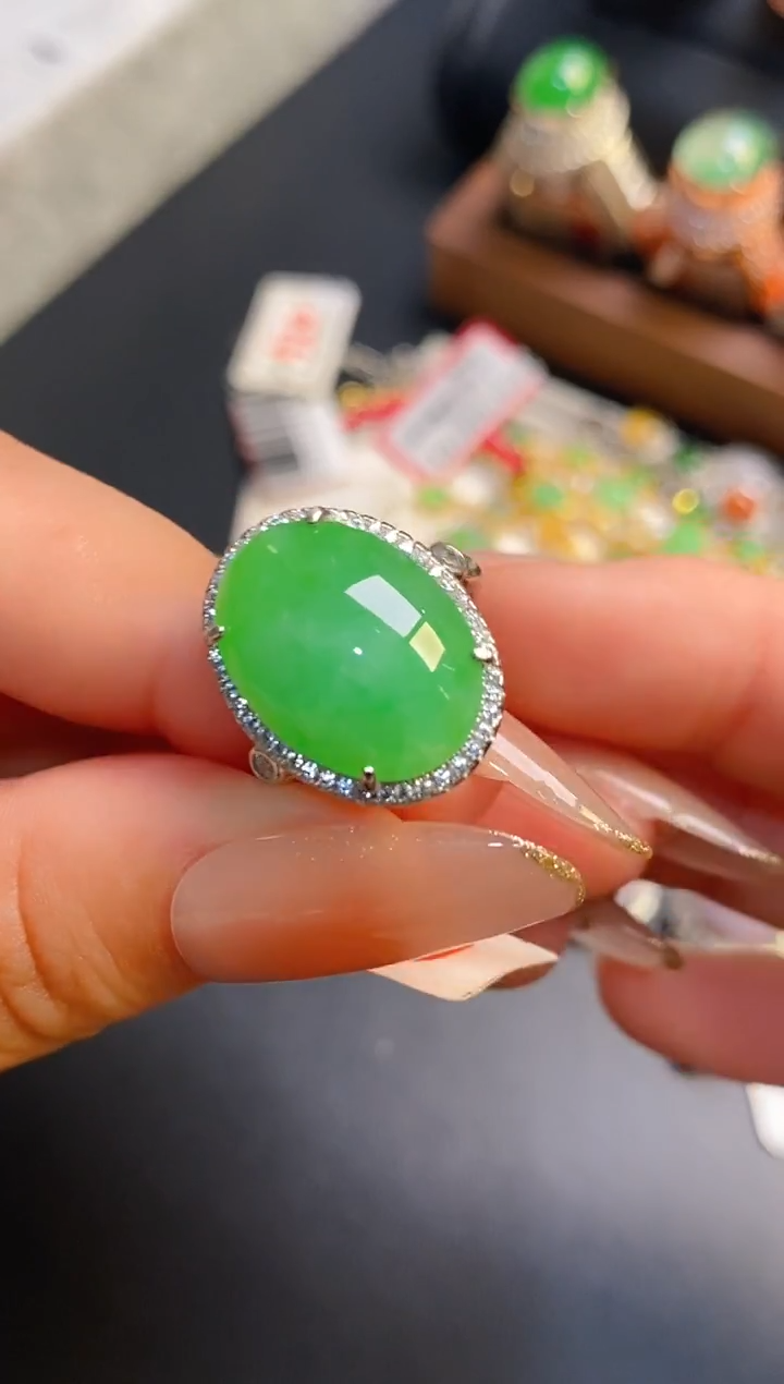 银S925镶嵌戒指翡翠天然