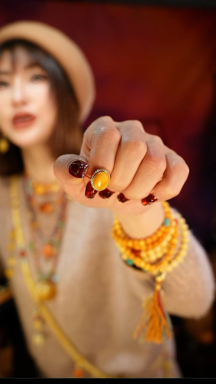 【闪购商品】琥珀戒指银S925镶嵌戒指