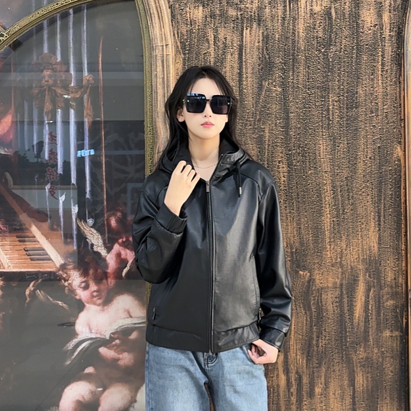 【周千金】真皮头层牛皮男士休闲连帽短款春秋潮流外套-6836潮流