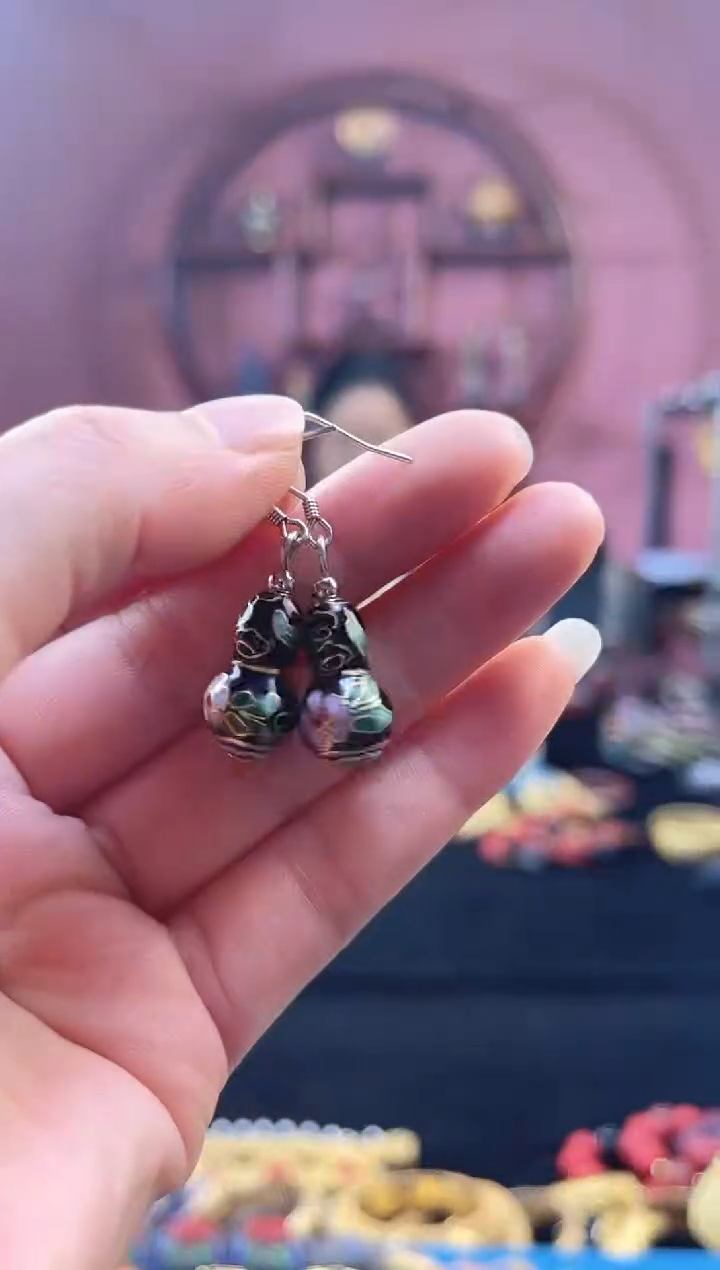 非遗 景泰蓝耳饰 葫芦 黑色