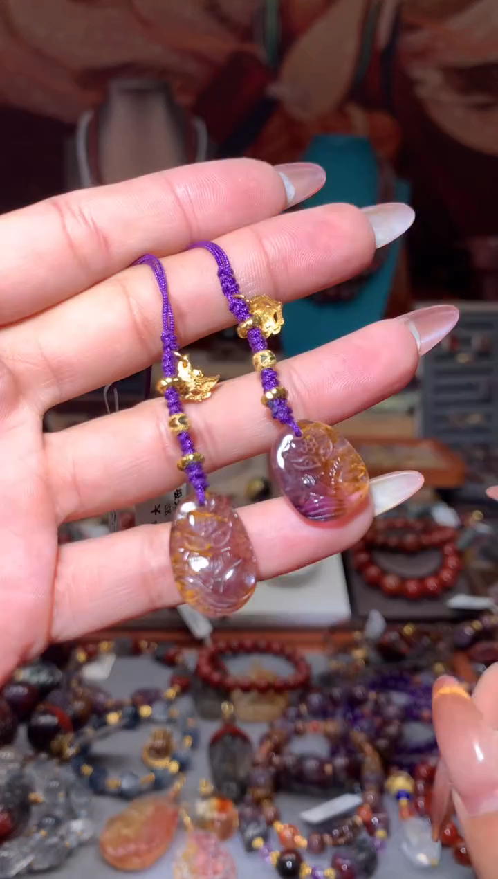 未镶嵌珠宝半成品水晶极光紫钛凤九挂件多样性发其1