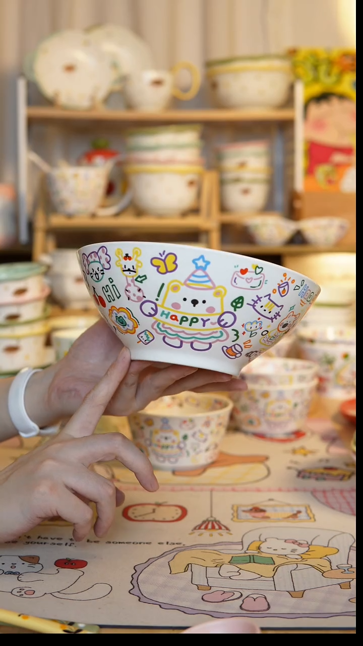 陶瓷快乐熊7.5英寸斗笠碗*1