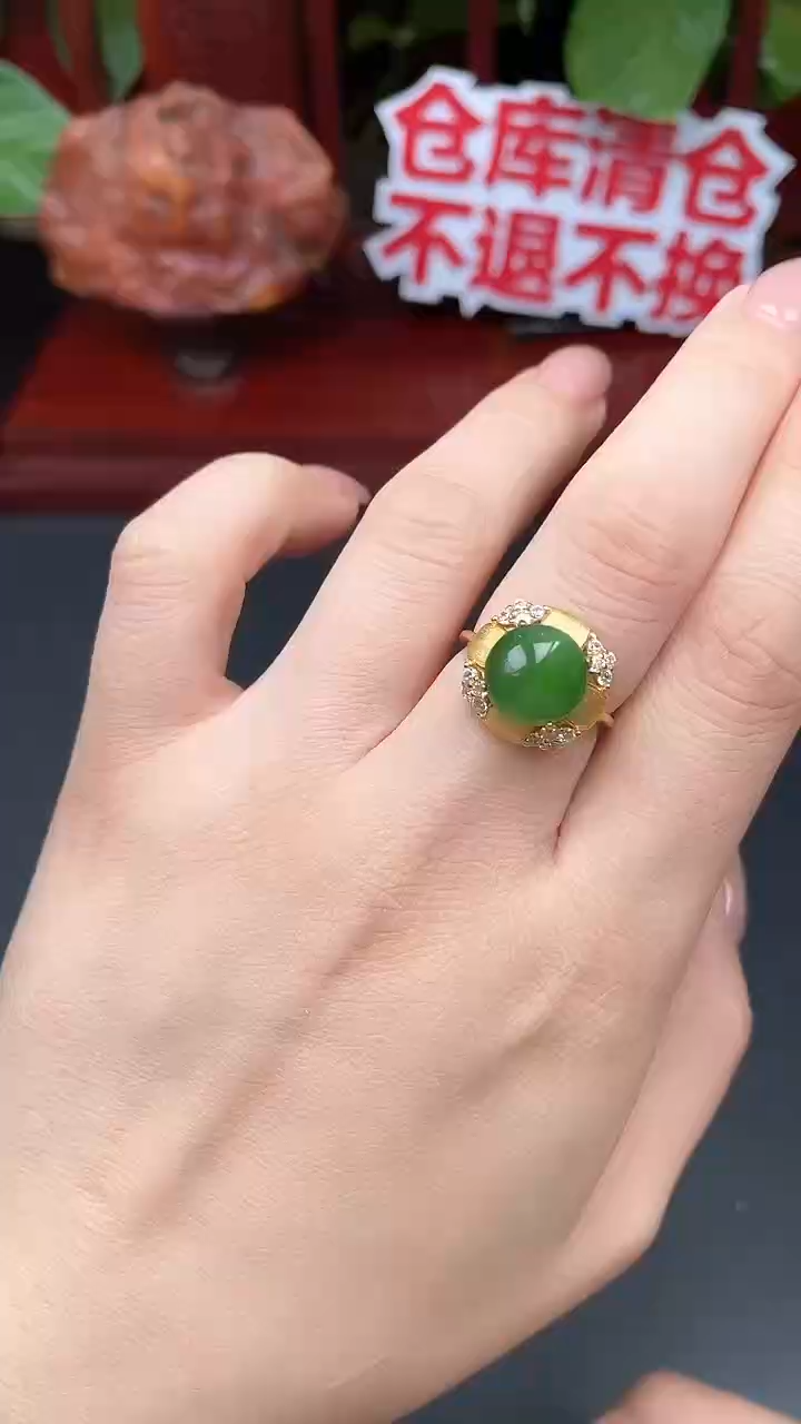 银S925镶嵌戒指和田玉戒指K090