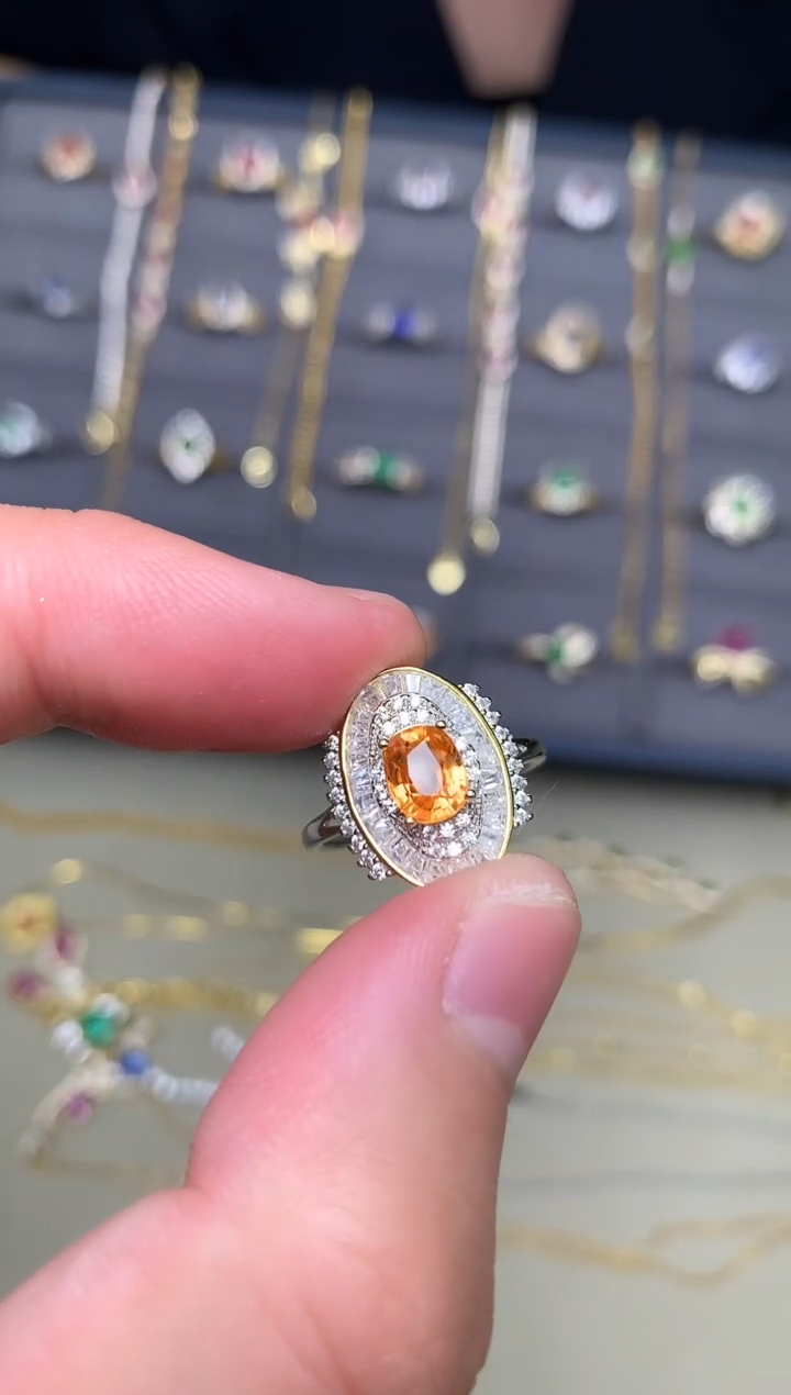 银S925镶嵌戒指石榴石（芬达石）戒指