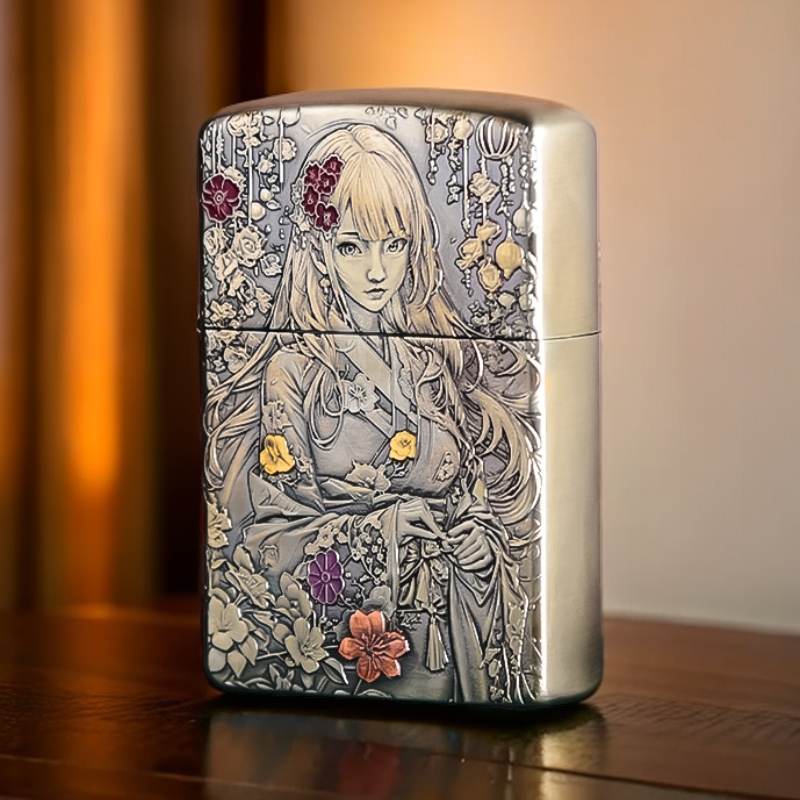 控价款/二代白铜樱花祭女艺伎煤油打火机