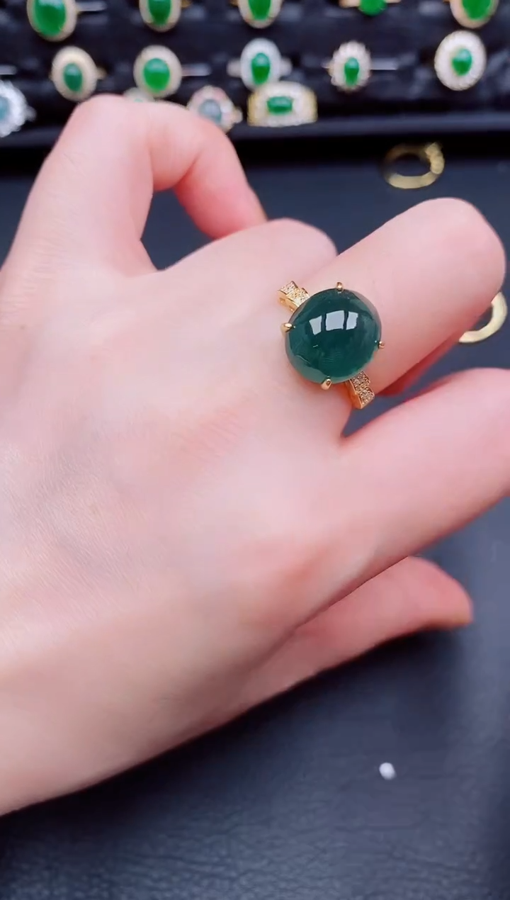 【闪购商品】翡翠戒指银S925镶嵌天然a货翡翠87