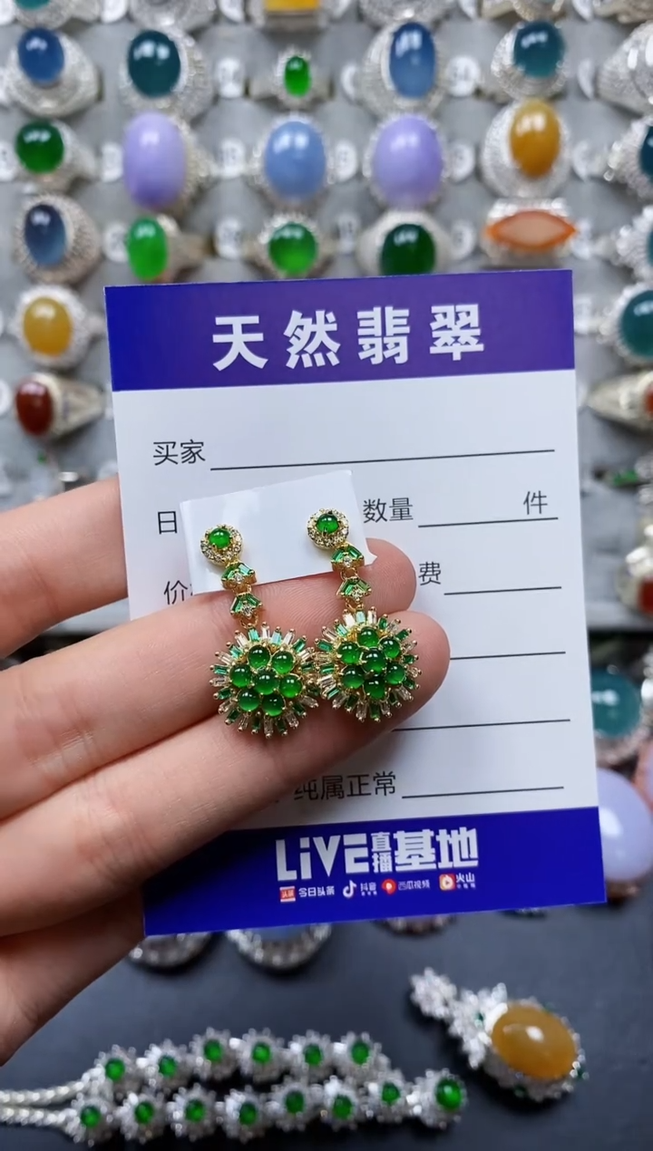 【闪购商品】翡翠耳饰银S925镶嵌0410