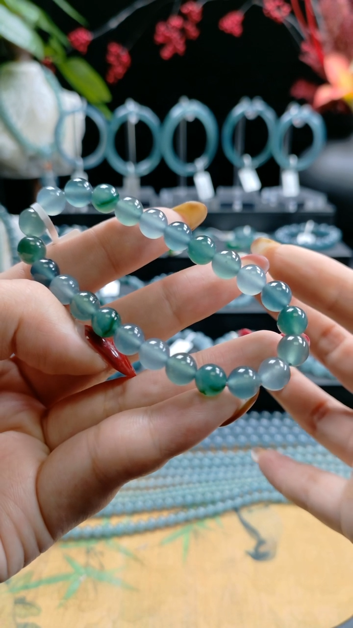 未镶嵌手链翡翠8mm多宝飘花