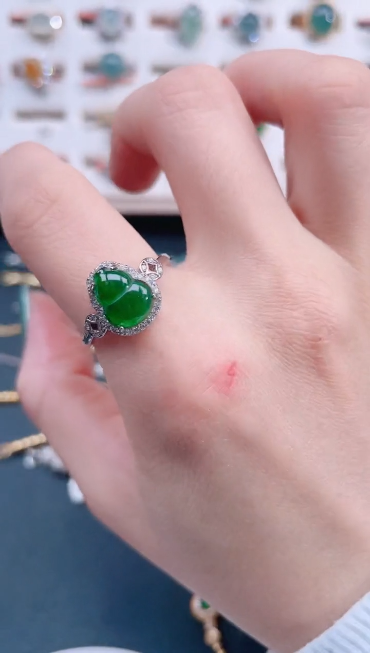 银S925镶嵌戒指翡翠天然翡翠
