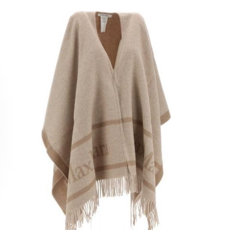 未使用 MaxMara 花花Hilde 印花披肩 沙色 绵羊毛