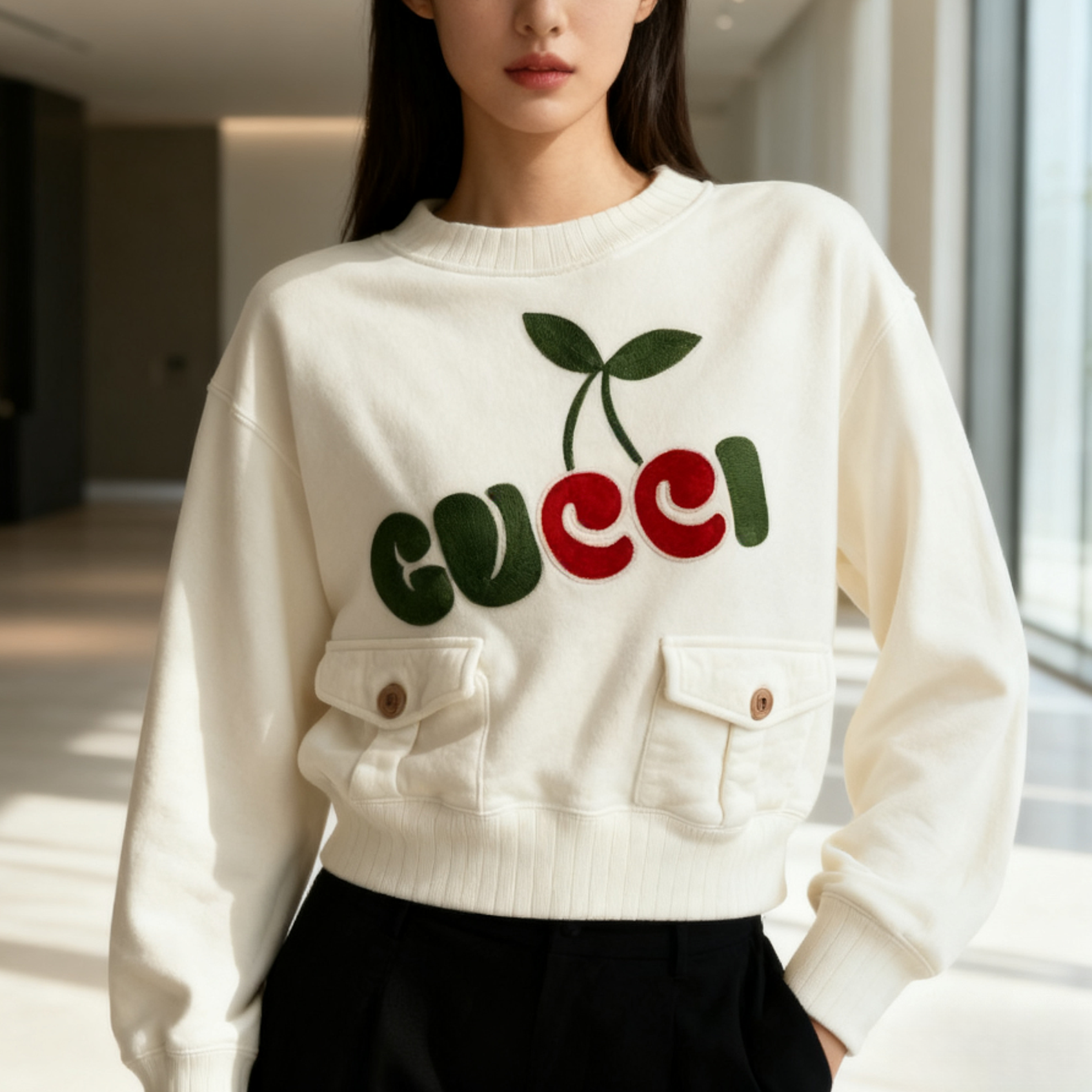 99新 GUCCI/古驰 A10333 白色 卫衣 L码 肩宽40 胸围110 衣长51