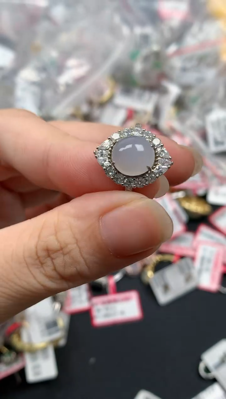 翡翠戒指银S925镶嵌天然A货缅甸翡翠