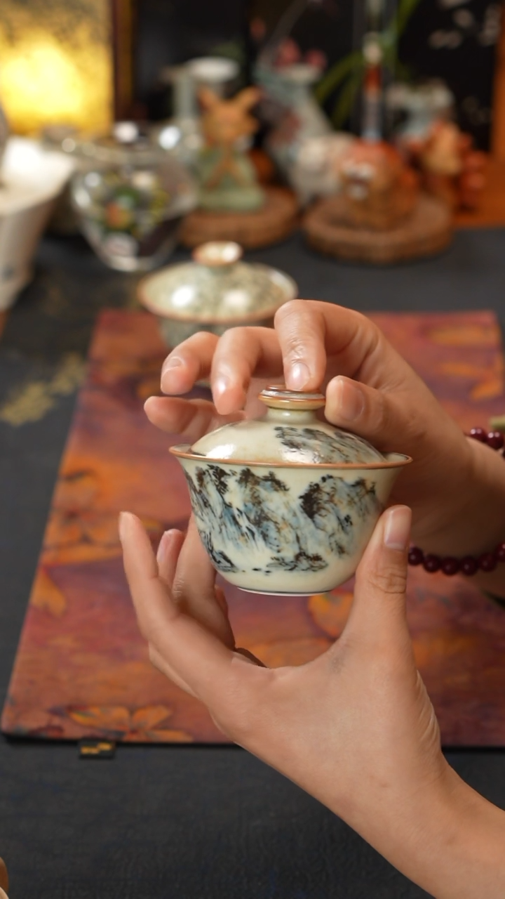 【闪购商品】屿青卧足山水盖碗卧足山水盖碗