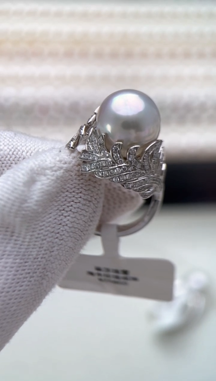 【闪购商品】海水珍珠戒指18K金镶嵌11-12mm澳白戒指