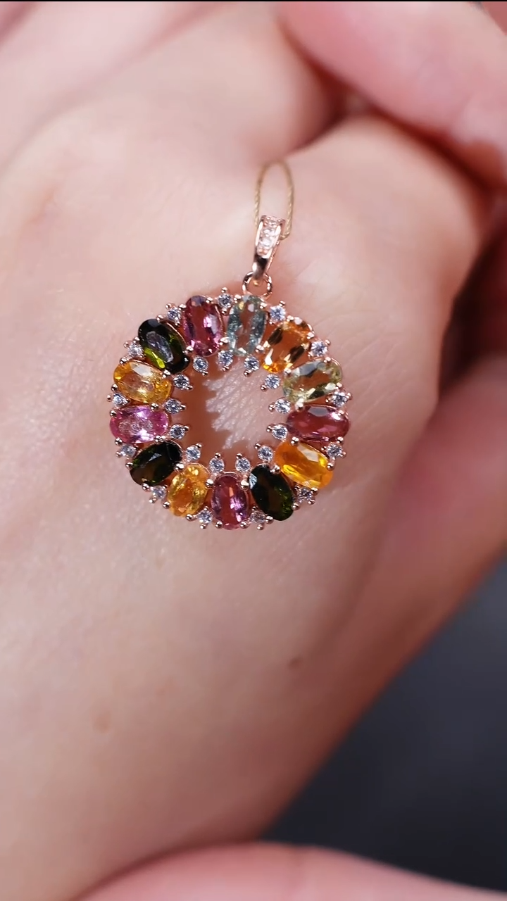 颈饰银S925镶嵌碧玺颈饰