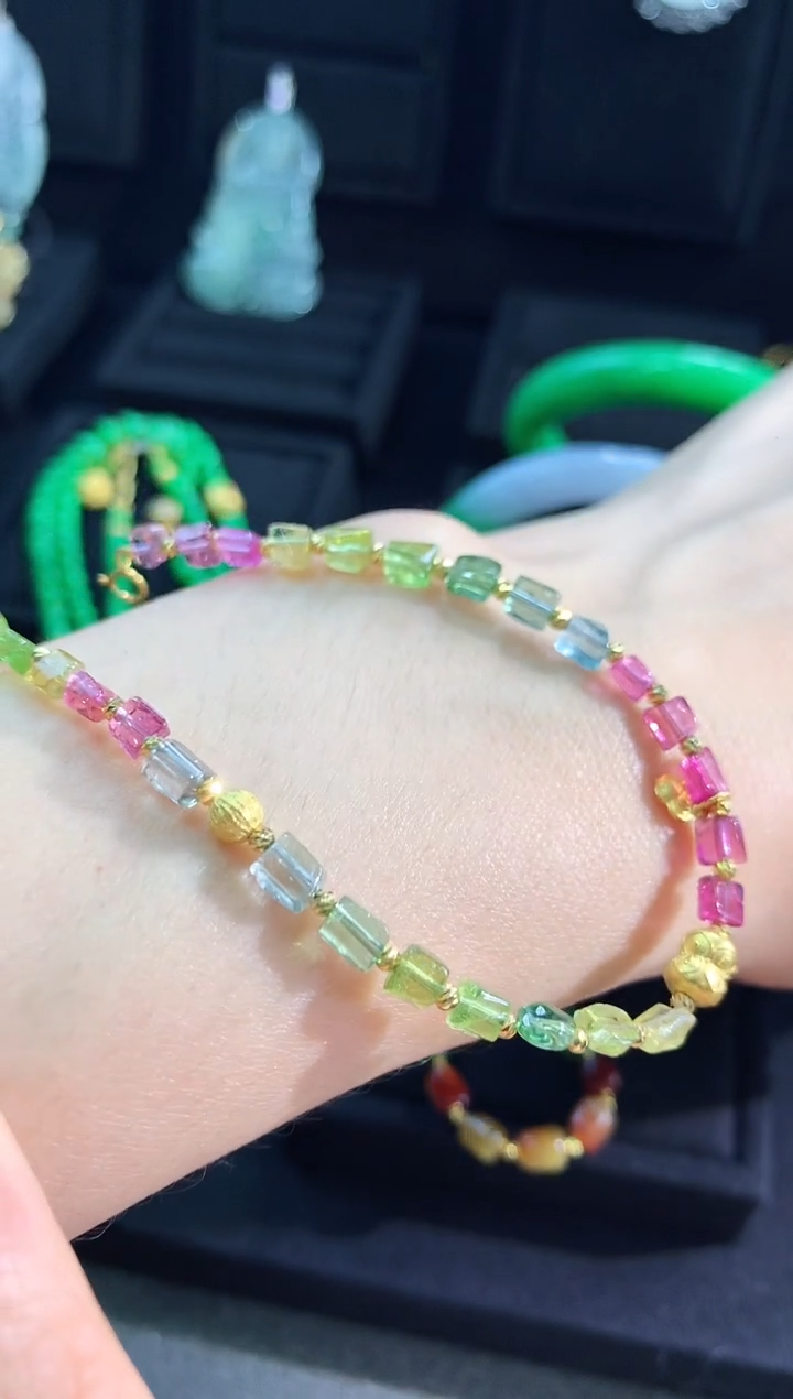 【闪购商品】碧玺手链18K金镶嵌手链