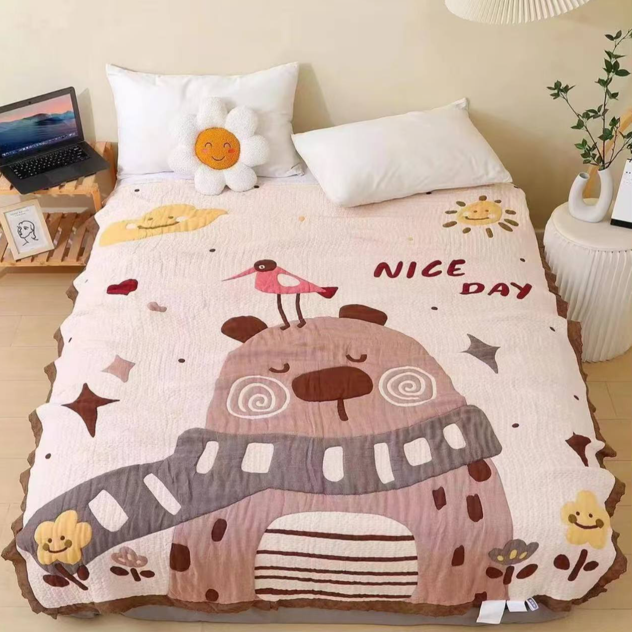 【开心熊】150*200cm A类全棉纱布牛奶泡芙被