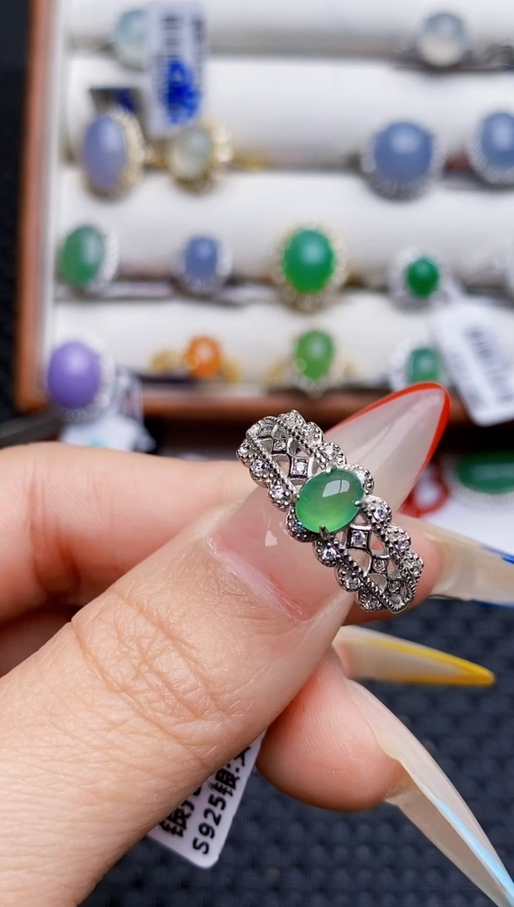 银S925镶嵌戒指翡翠5234