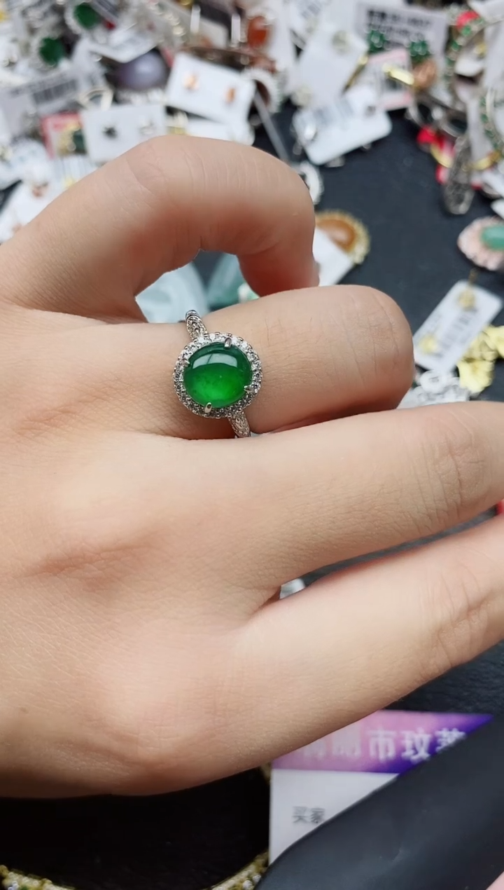 银S925镶嵌戒指翡翠1