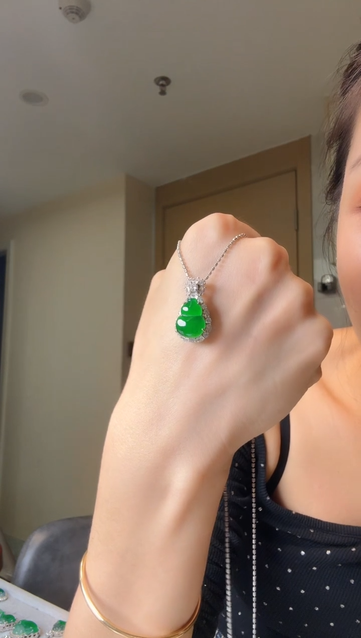 翡翠银S925镶嵌吊坠(不含链)天然翡翠吊坠1