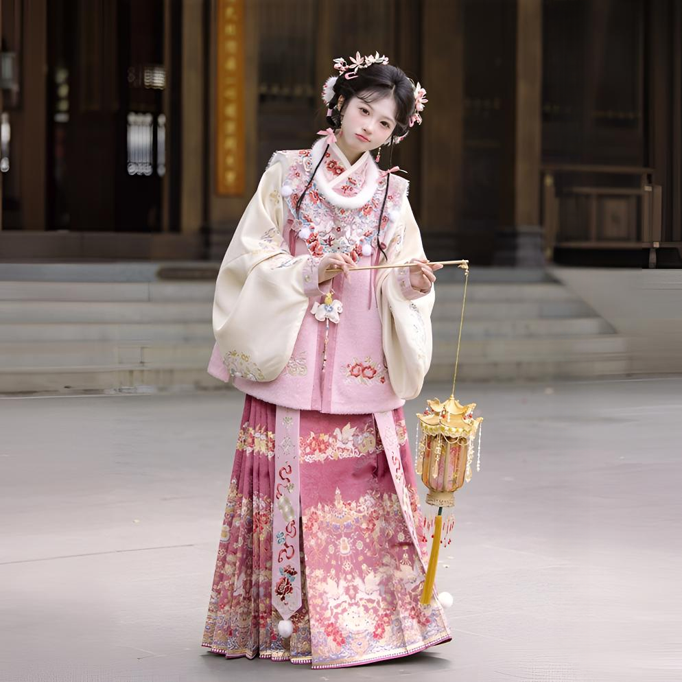 【飞马耀岁】明制交领上袄马面裙方领比甲满绣云肩远山乔汉服套装女