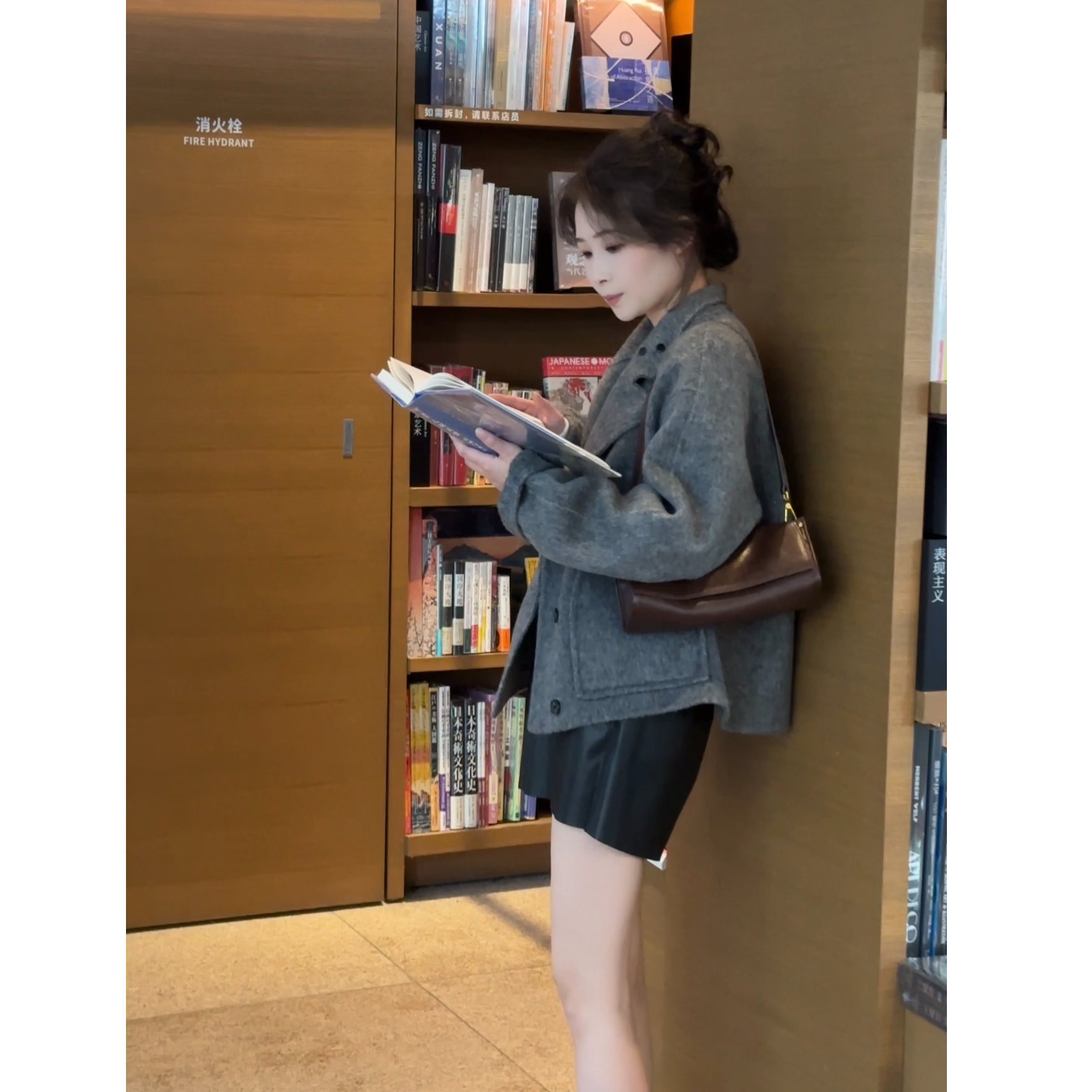 新短款双面羊毛大衣法式半高领不规则设计感短外套时尚一衣多穿