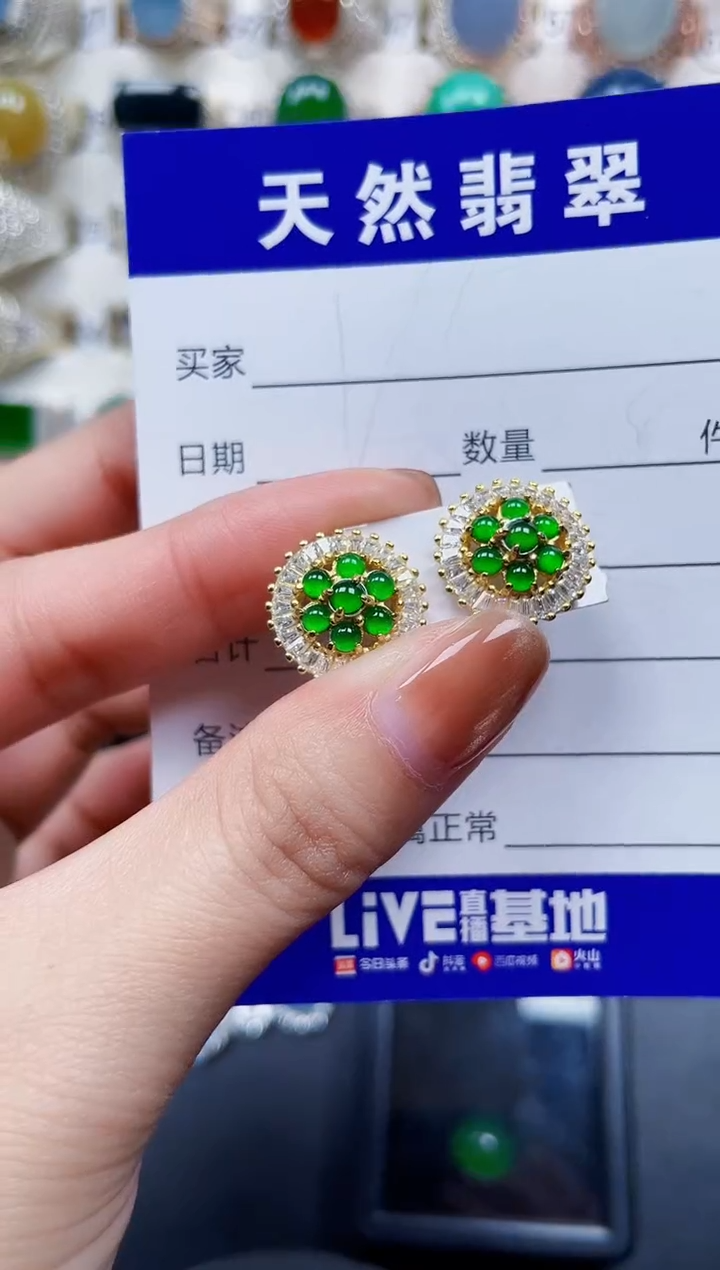 银S925镶嵌翡翠耳饰771