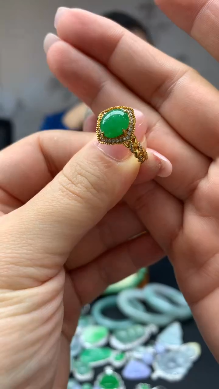 【闪购商品】翡翠戒指18K金镶嵌8-天然翡翠