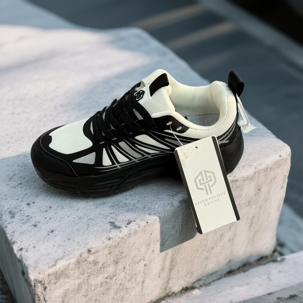 系带耐磨跑步鞋透气回弹百搭女士潮鞋皮革拼接运动鞋PN6009