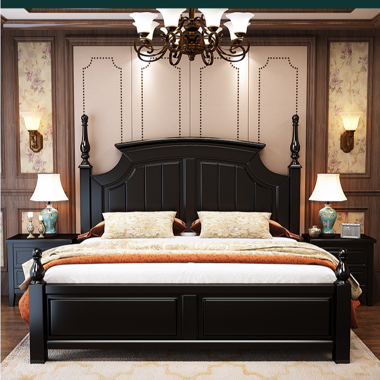 双人床美式带抽屉古典榫卯结构中古风实木床高箱新中式家用