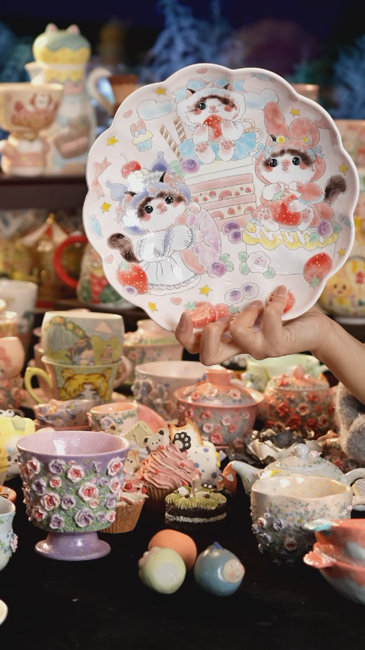 摆件陶景德镇釉下彩手绘设计师款陶瓷