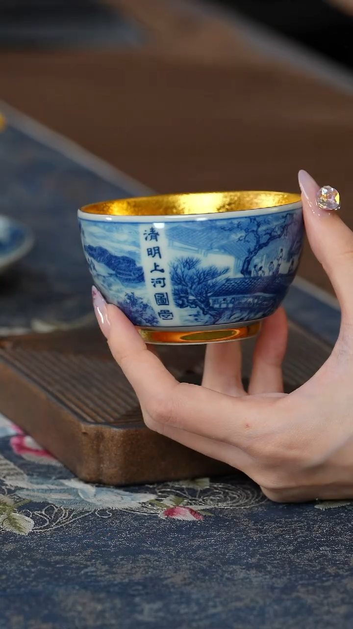 【闪购商品】【鎏金清明上河图杯】【蓝12西泠礼盒】