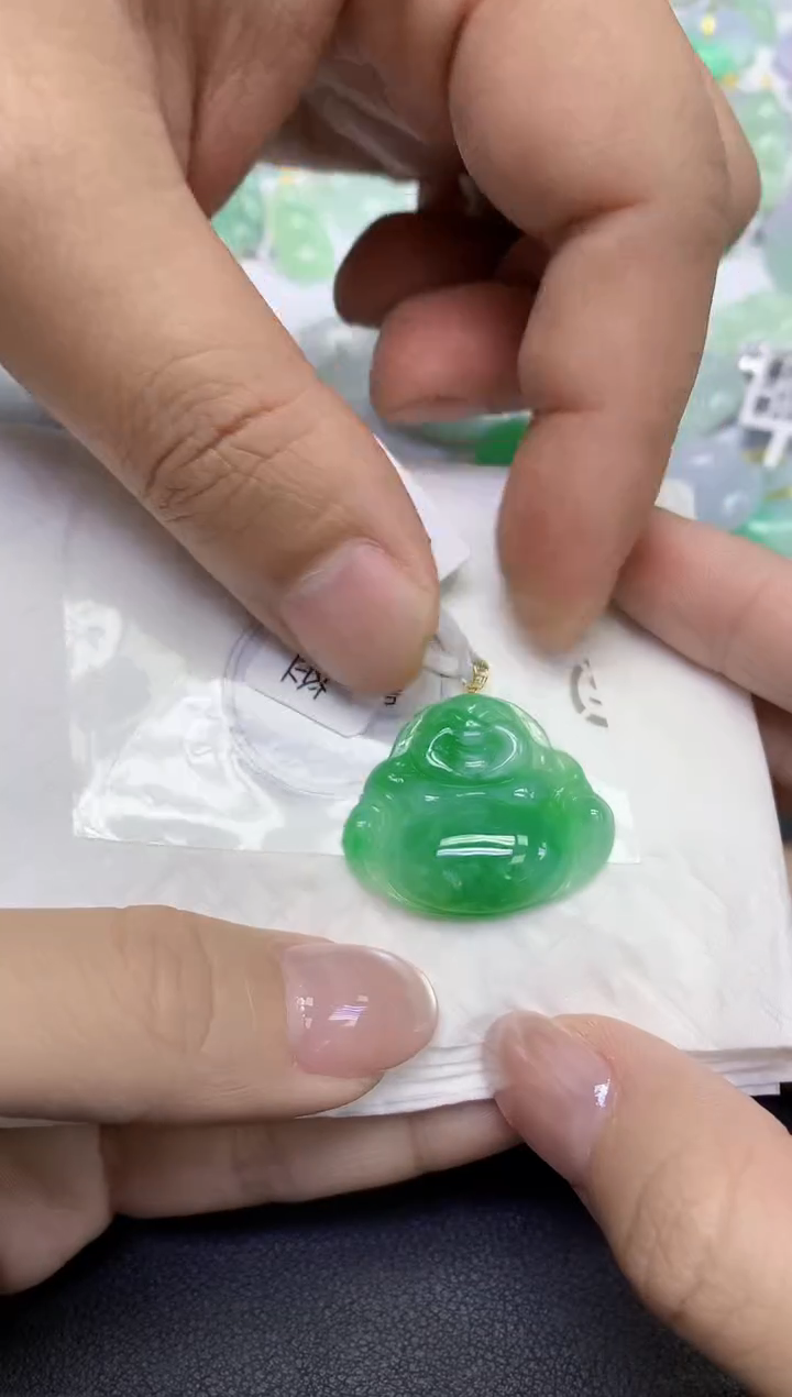 颈饰18K金镶嵌翡翠天然缅甸翡翠A货百元以上9元证书费自理