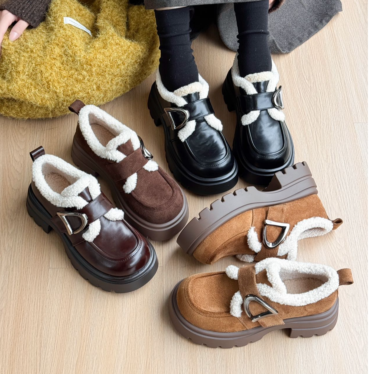 厚底增高乐福鞋豆豆鞋2025年冬季新款保暖英伦风女鞋时尚百搭8882