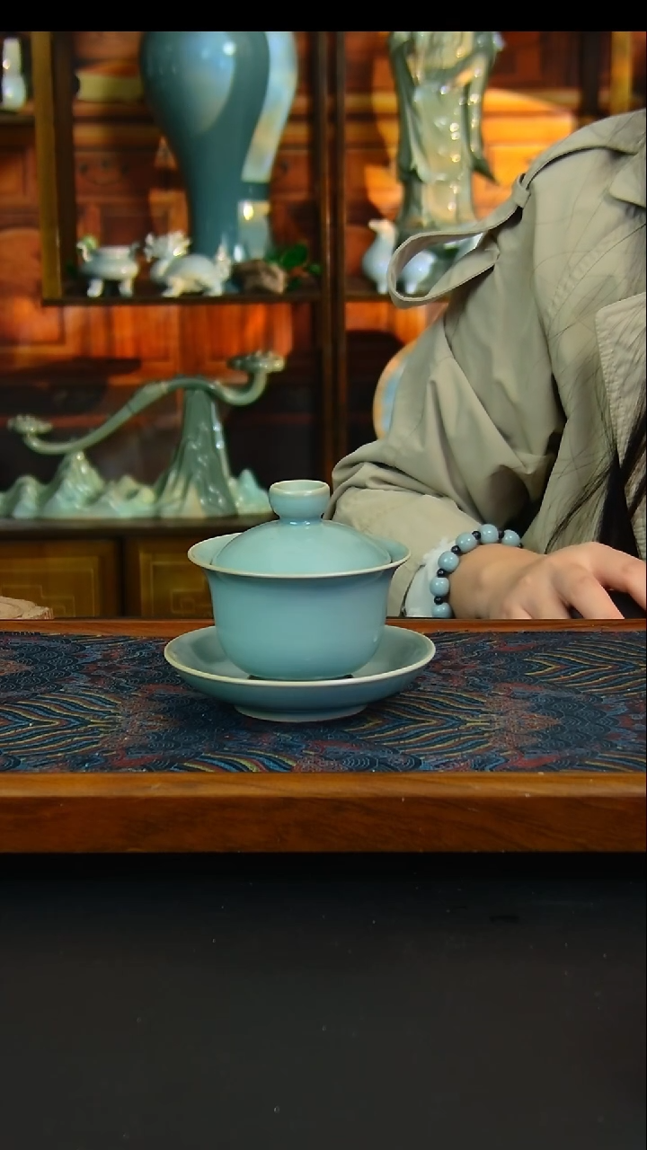 瓷片仿古釉元宝盖碗，一级品