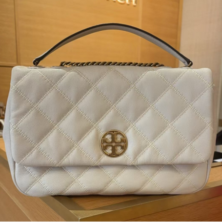 TORY BURCH汤丽柏琦格纹绗缝翻盖链条牛皮 单肩斜挎包 148244-724