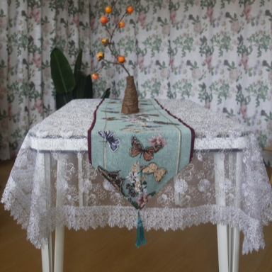 ZN003-23棉麻交织布【37*220】绿蝴蝶桌旗棉麻交织布桌布茶几布