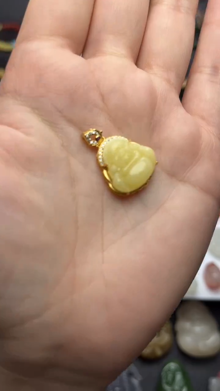 蜜蜡颈饰银S925镶嵌佛公