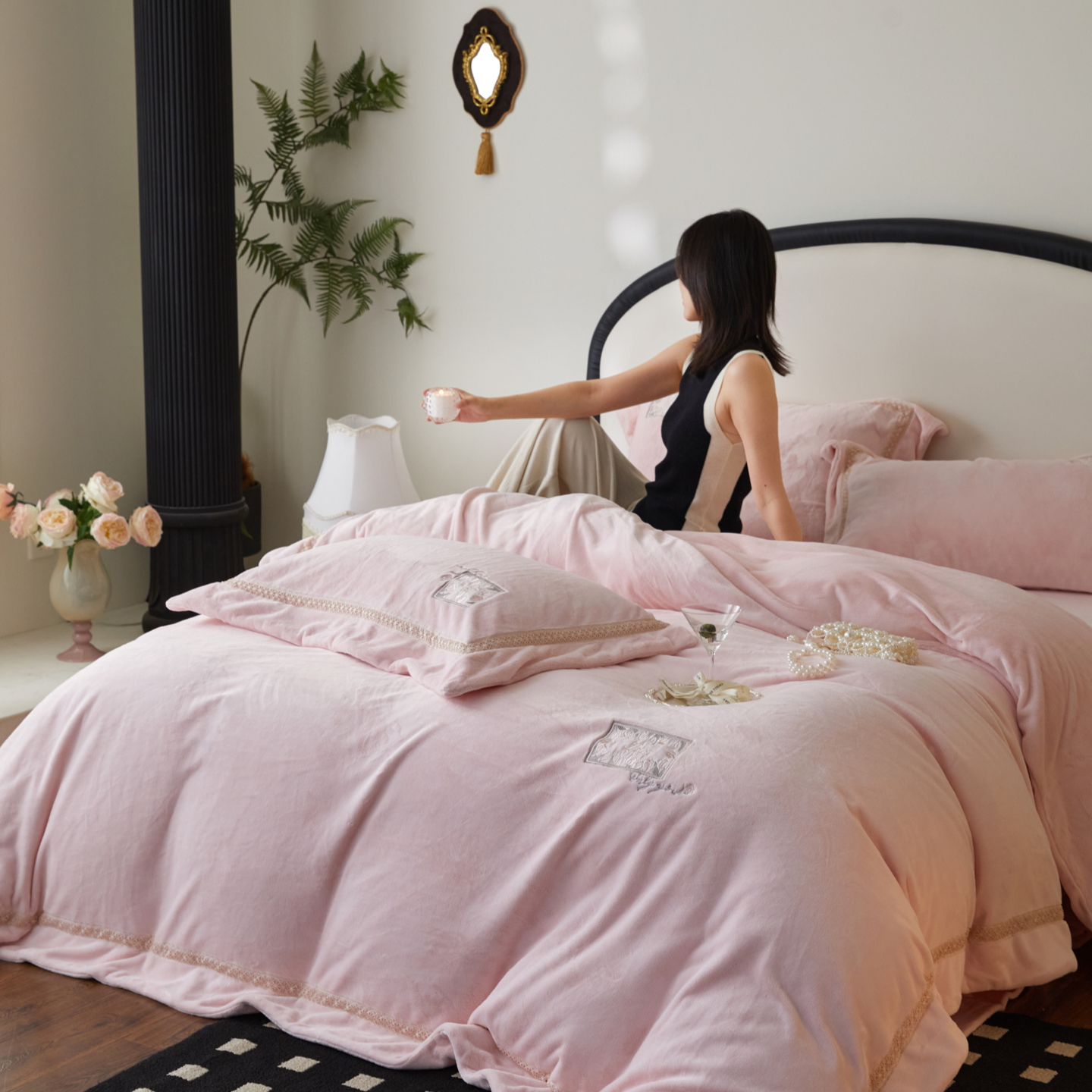 七格格专属加厚纯色系列高克重进口慕斯羊绒奶绒套件-芝兰玉树