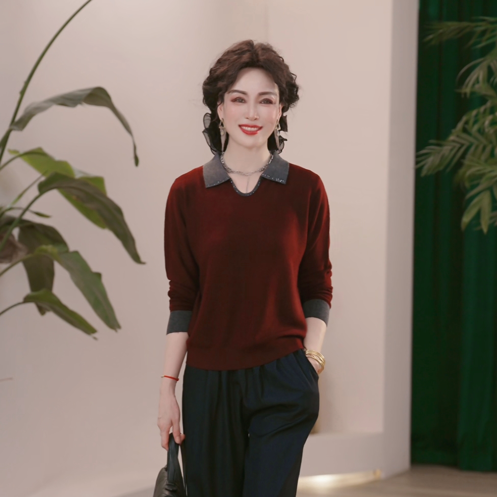 妈妈装秋装2025年新款针织衫时尚上衣服气质中年女装休闲时尚上衣