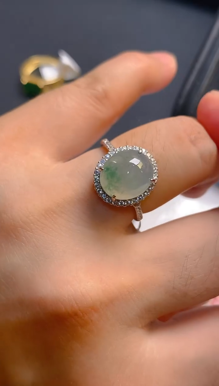 翡翠银S925镶嵌耳饰天然