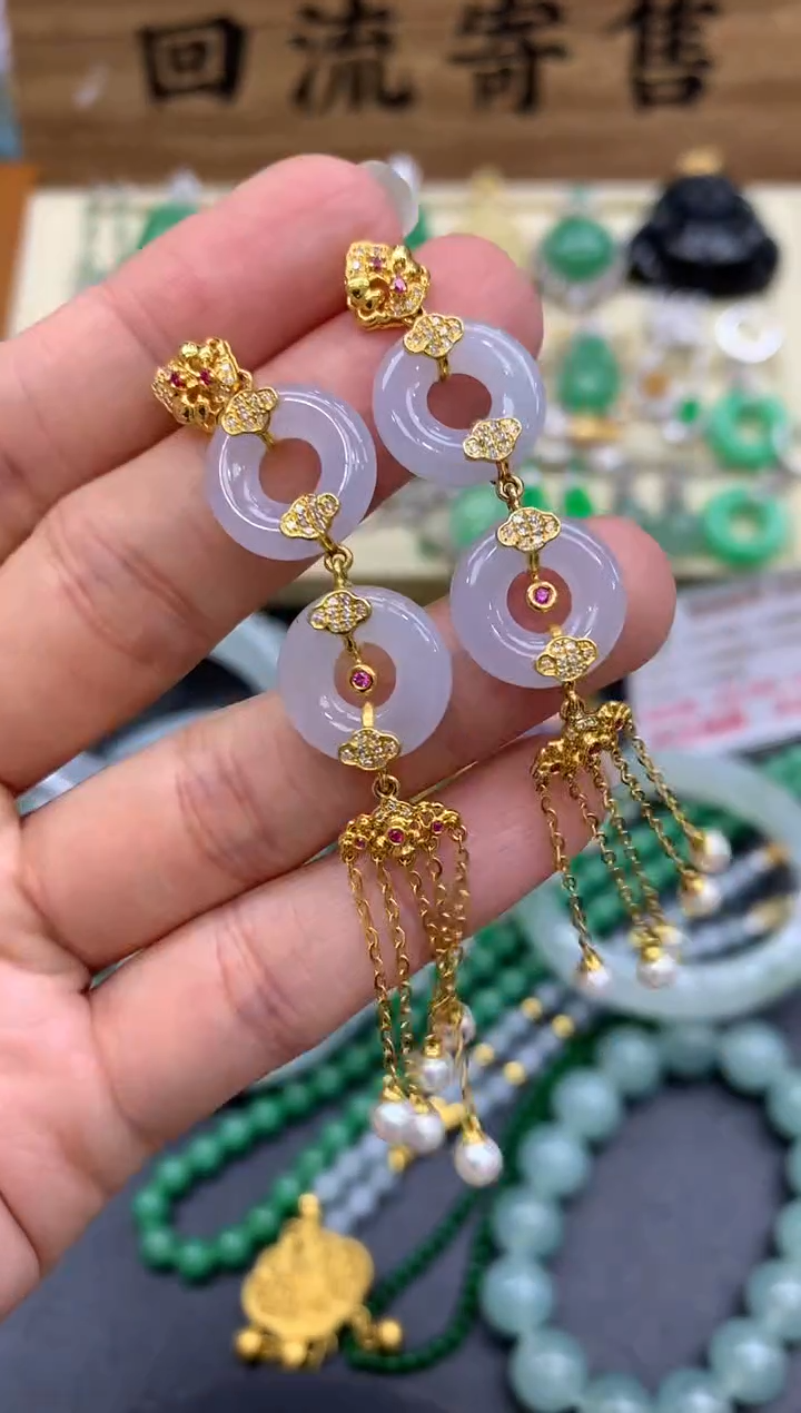 【闪购商品】翡翠耳饰18K金镶嵌456-中国好珍宝