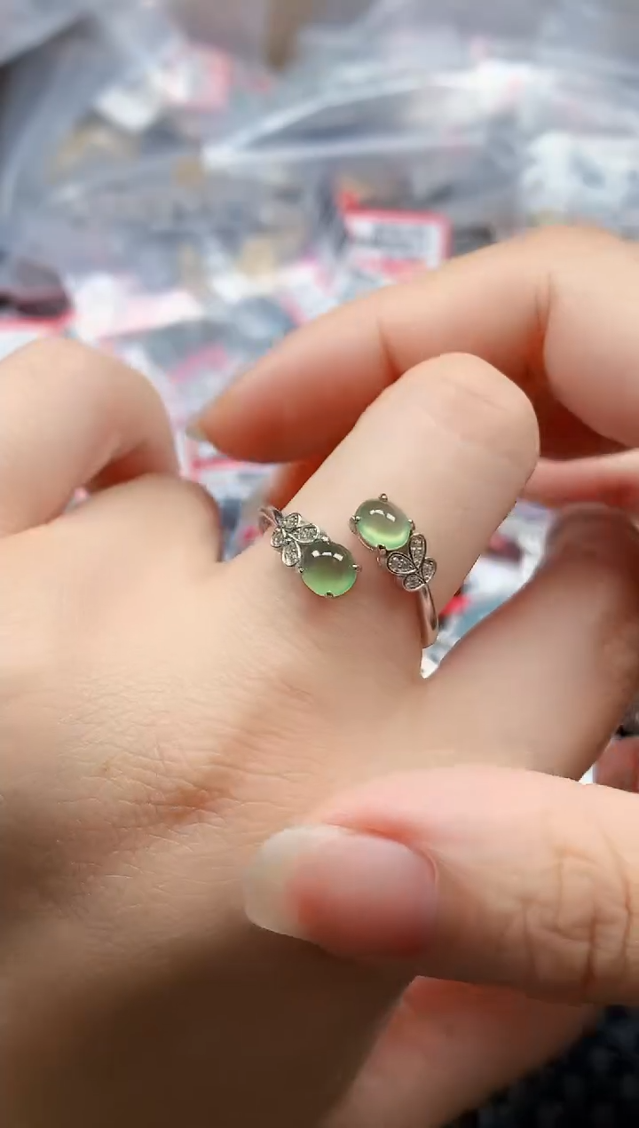 银S925镶嵌戒指翡翠天然A货缅甸翡翠