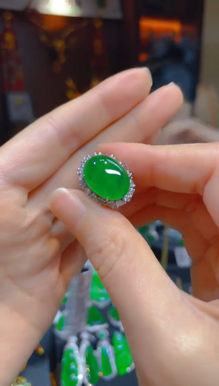 【闪购商品】翡翠戒指银S925镶嵌122889天然A货翡翠戒指
