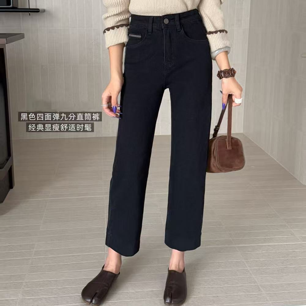 2025秋季新款高腰修身显瘦烟管牛仔裤小个子九分百搭时尚女裤