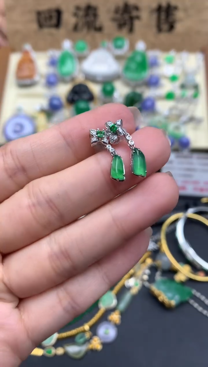 【闪购商品】翡翠耳饰18K金镶嵌372-中国好珍宝