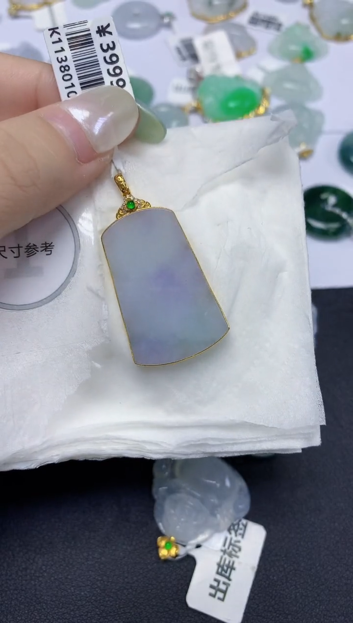 翡翠18K金镶嵌颈饰天然缅甸翡翠A货百元以上9元证书费自理