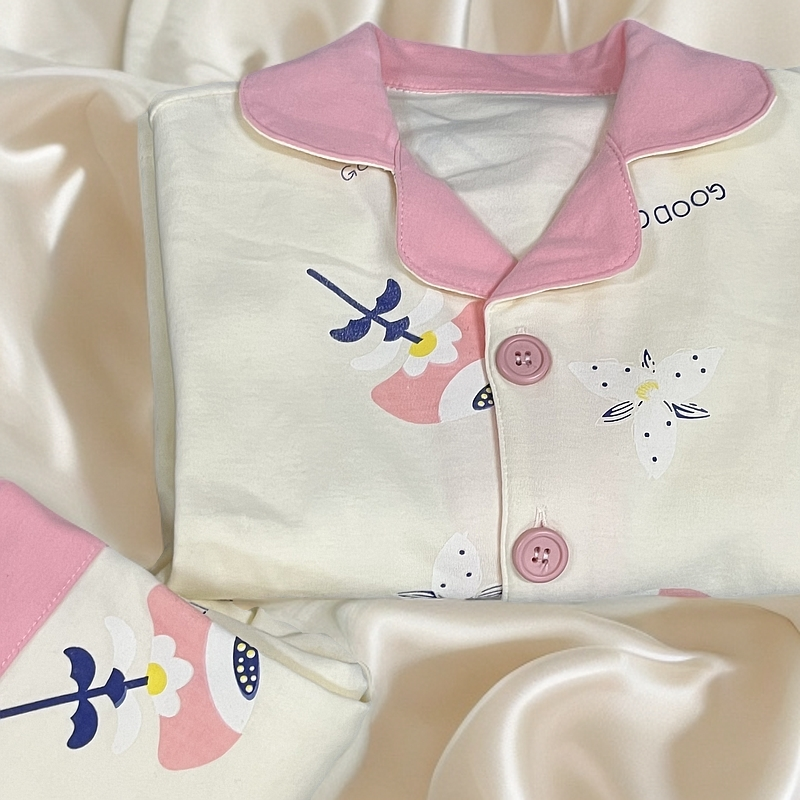 婴格朗迪S66女童家居服纯棉大童宝宝套装春秋长袖儿童保暖睡衣