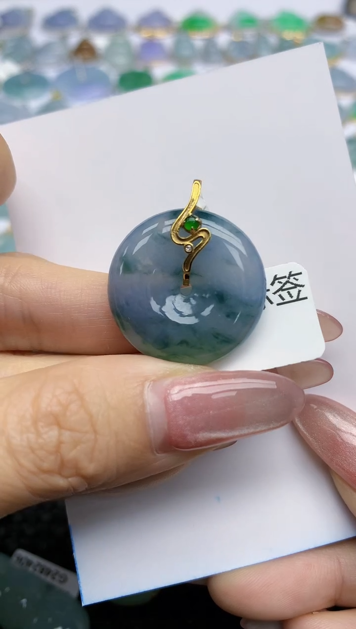 【闪购商品】翡翠挂件18K金镶嵌天然翡翠A货